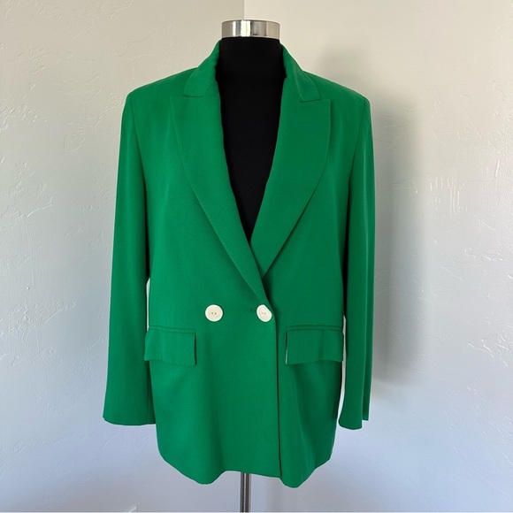 Zara Green Double Breasted Blogger Favored Long Blazer Size S - Picture 3 of 17